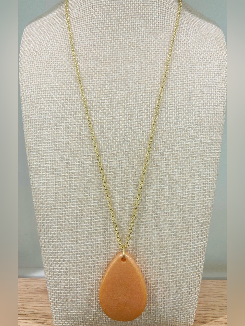 Gold-Tone Necklace with Handcrafted Epoxy Teardrop Pendant